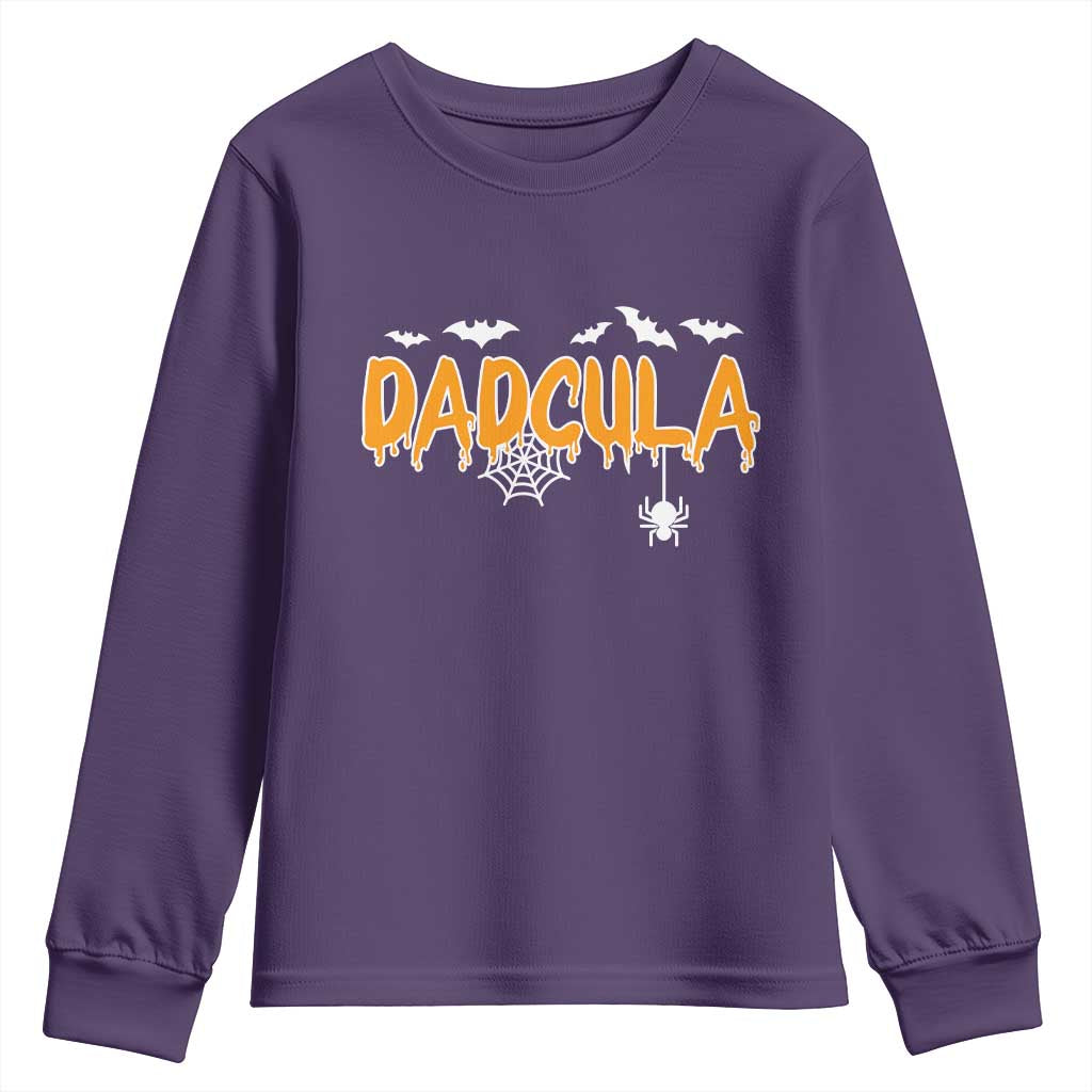 Dadcula Funny Vampire Dad Youth Sweatshirt Spiderweb Spooky Halloween