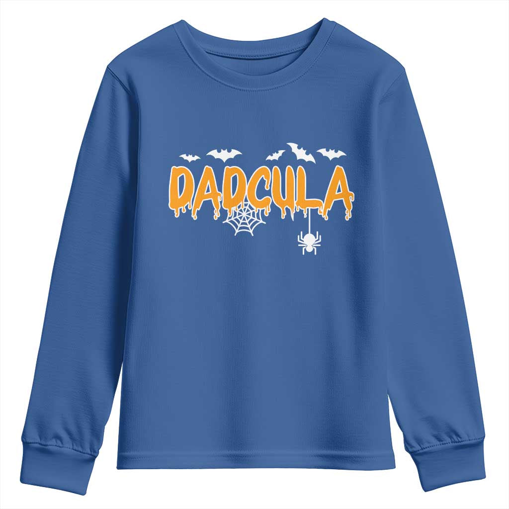 Dadcula Funny Vampire Dad Youth Sweatshirt Spiderweb Spooky Halloween