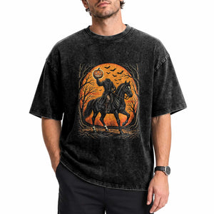 Headless Horseman Legend Vintage Halloween Washed Cotton T-Shirt