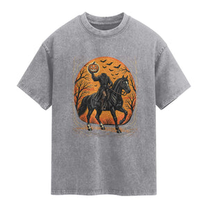 Headless Horseman Legend Vintage Halloween Washed Cotton T-Shirt