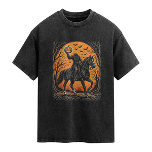 Headless Horseman Legend Vintage Halloween Washed Cotton T-Shirt