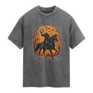 Headless Horseman Legend Vintage Halloween Washed Cotton T-Shirt