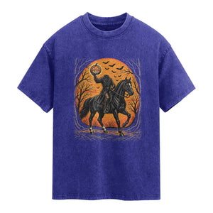 Headless Horseman Legend Vintage Halloween Washed Cotton T-Shirt
