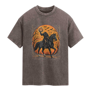 Headless Horseman Legend Vintage Halloween Washed Cotton T-Shirt