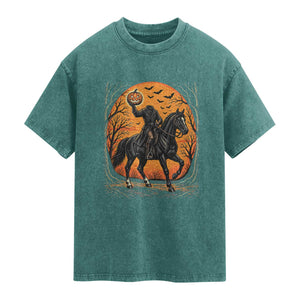 Headless Horseman Legend Vintage Halloween Washed Cotton T-Shirt