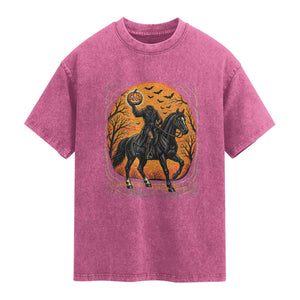 Headless Horseman Legend Vintage Halloween Washed Cotton T-Shirt