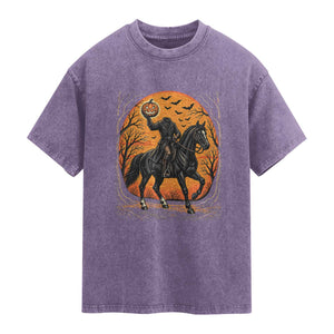 Headless Horseman Legend Vintage Halloween Washed Cotton T-Shirt