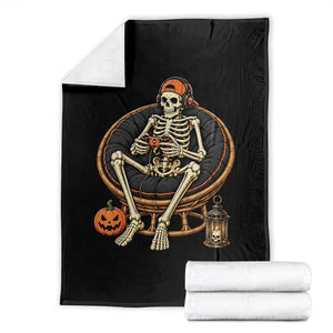 Relaxing Skeleton Gamer Playing Video Game Graphic Throw Blanket Spooky Halloween Gaming Enthusiast