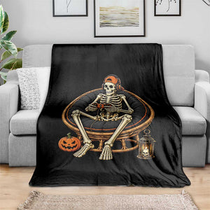Relaxing Skeleton Gamer Playing Video Game Graphic Throw Blanket Spooky Halloween Gaming Enthusiast