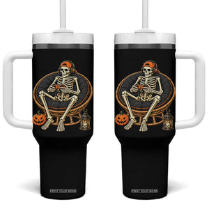 Relaxing Skeleton Gamer Playing Video Game Graphic Tumbler With Handle Spooky Halloween Gaming Enthusiast