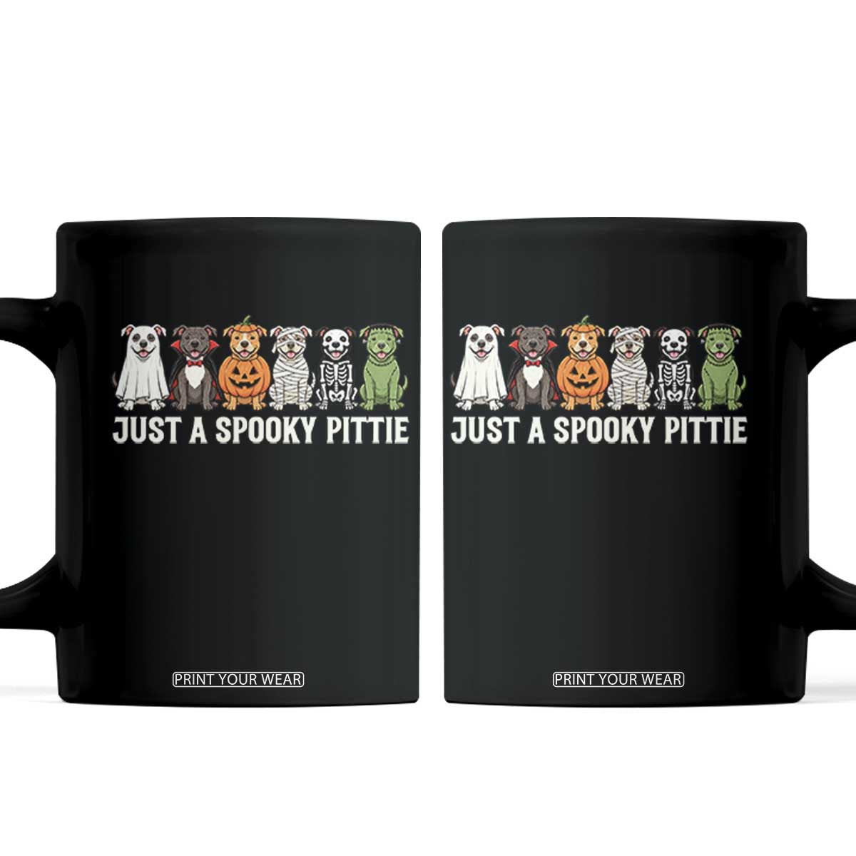 Pitbull Dog in Halloween Costumes Graphic Coffee Mug Just A Spooky Pittie Ghost Vampire Pumpkin Skeleton Mummy