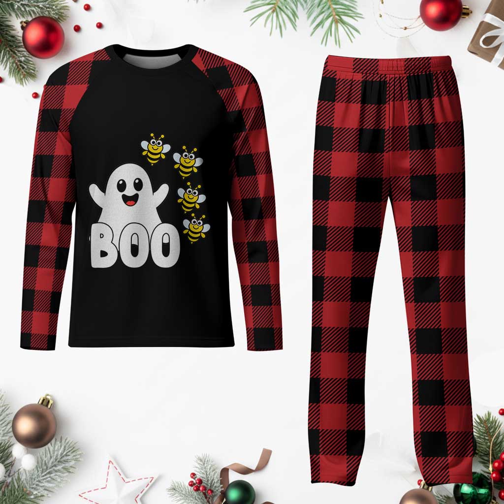 Cute Boo Bees Ghost Honey Bees Plaid Pajama Set Funny Spooky Hallowee