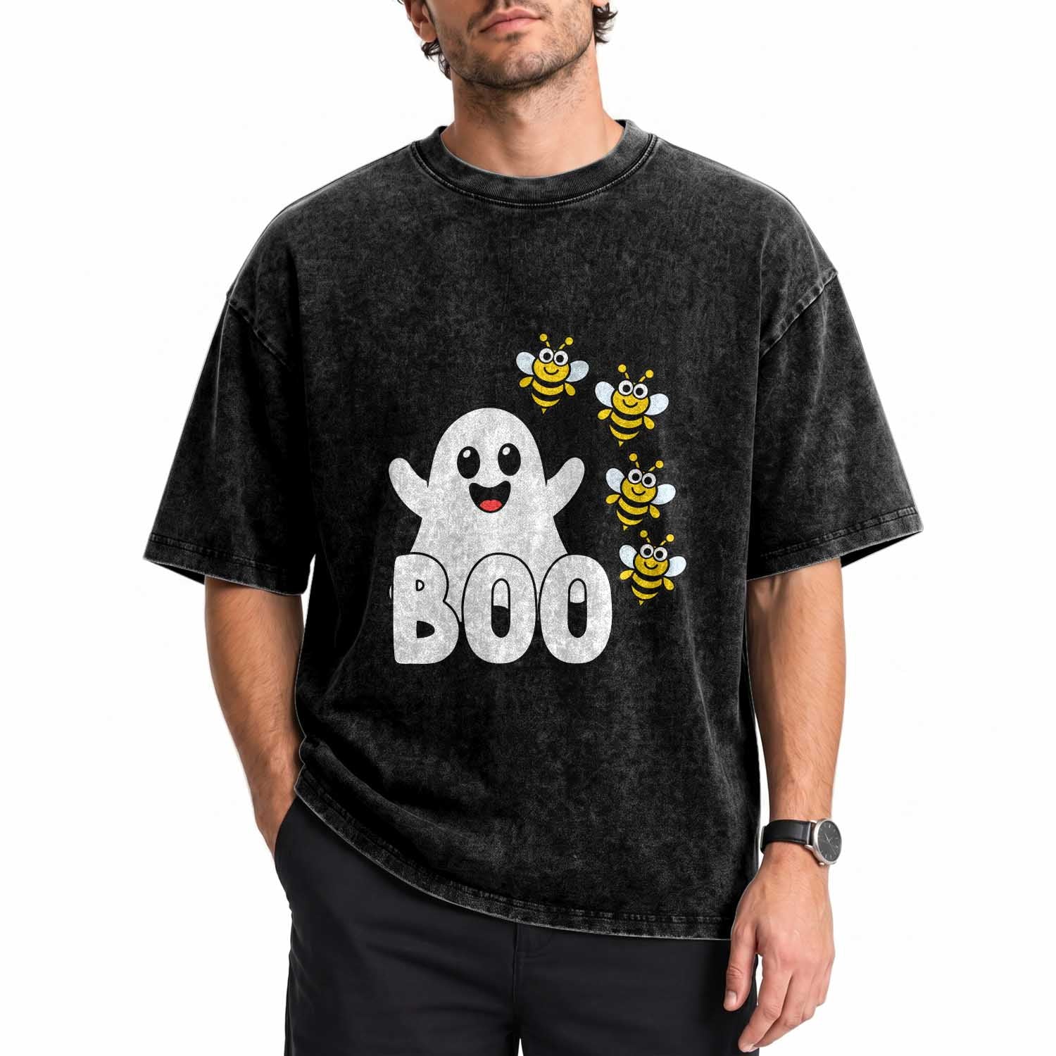 Cute Boo Bees Ghost Honey Bees Washed Cotton T-Shirt Funny Spooky Hallowee