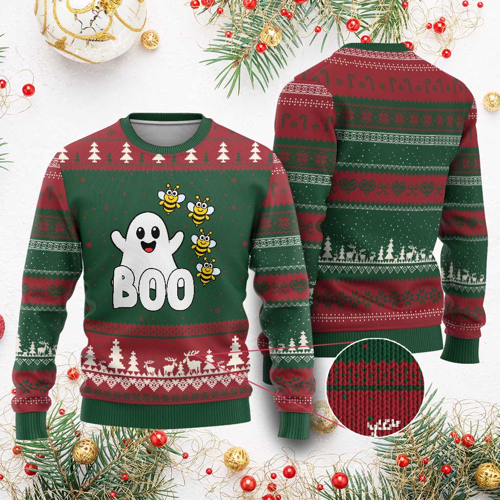Cute Boo Bees Ghost Honey Bees Ugly Christmas Sweater Funny Spooky Hallowee