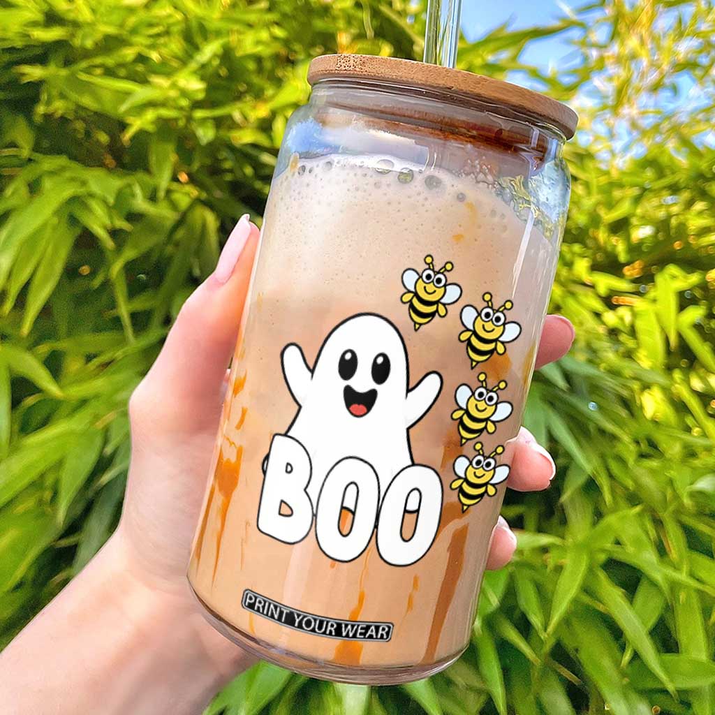 Cute Boo Bees Ghost Honey Bees Glass Can Funny Spooky Hallowee