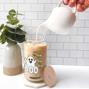 Cute Boo Bees Ghost Honey Bees Glass Can Funny Spooky Hallowee