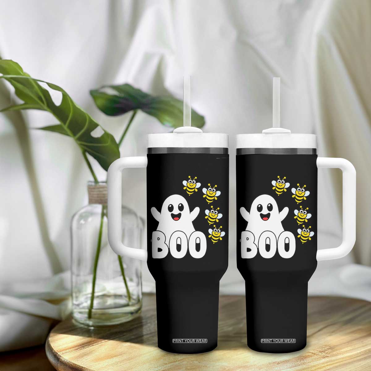 Cute Boo Bees Ghost Honey Bees Tumbler With Handle Funny Spooky Hallowee