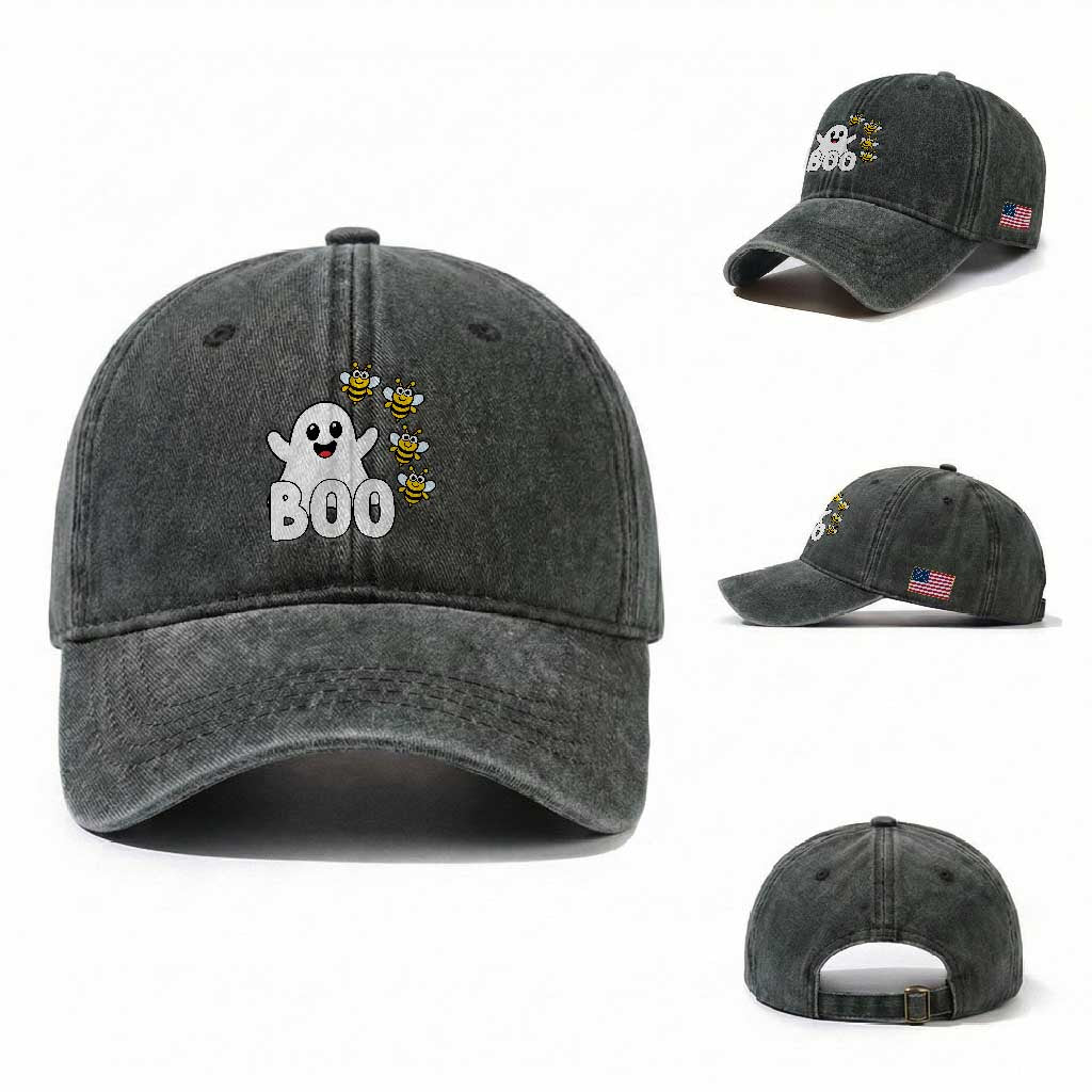 Cute Boo Bees Ghost Honey Bees Washed Cotton Baseball Cap Funny Spooky Hallowee