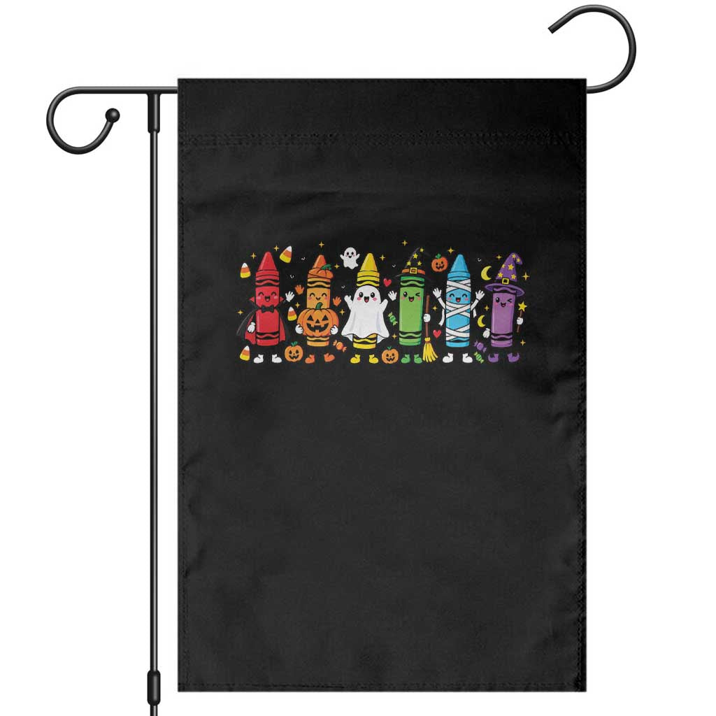 Cute Spooky Crayons in Halloween Costumes Graphic Garden Flag Vampire Pumpkin Ghost Witch Mummy School Vibes