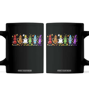 Cute Spooky Crayons in Halloween Costumes Graphic Coffee Mug Vampire Pumpkin Ghost Witch Mummy School Vibes