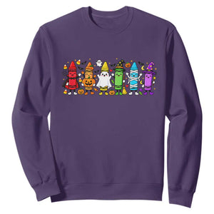 Cute Spooky Crayons in Halloween Costumes Graphic Sweatshirt Vampire Pumpkin Ghost Witch Mummy School Vibes