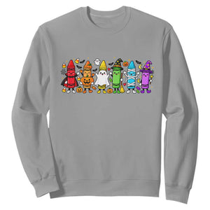 Cute Spooky Crayons in Halloween Costumes Graphic Sweatshirt Vampire Pumpkin Ghost Witch Mummy School Vibes