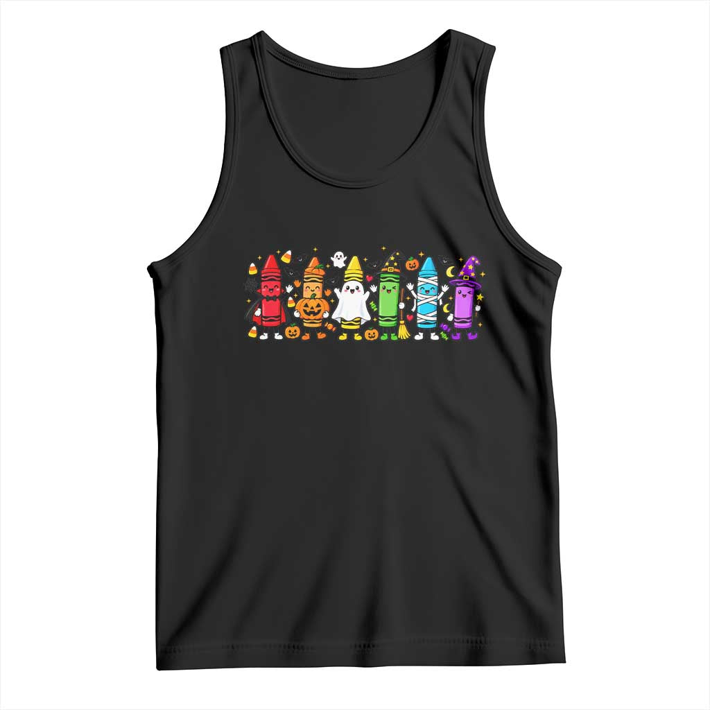 Cute Spooky Crayons in Halloween Costumes Graphic Tank Top Vampire Pumpkin Ghost Witch Mummy School Vibes
