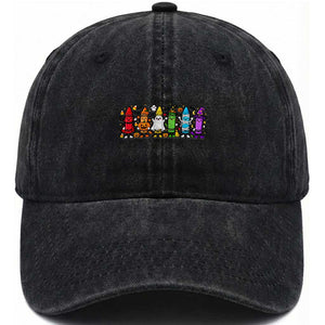 Cute Spooky Crayons in Halloween Costumes Graphic Washed Cotton Baseball Cap Vampire Pumpkin Ghost Witch Mummy School Vibes