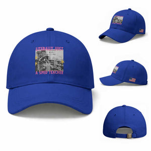 Literally Just A SPED Teacher Raccoon Drinking Iced Coffee Graphic Baseball Cap Special Education Classroom Humor
