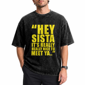 Hey Sista Its Really Really Nice To Meet Ya Washed Cotton T-Shirt Funny 2000s Pop Nostalgia