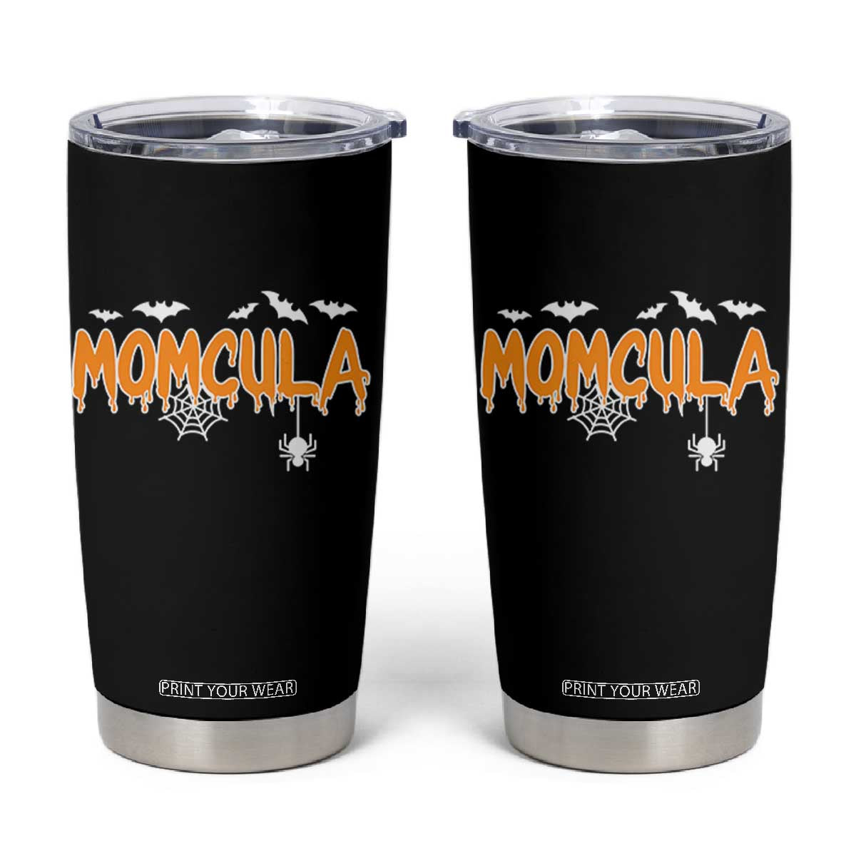 Momcula Funny Vampire Mom Tumbler Cup Spiderweb Spooky Halloween