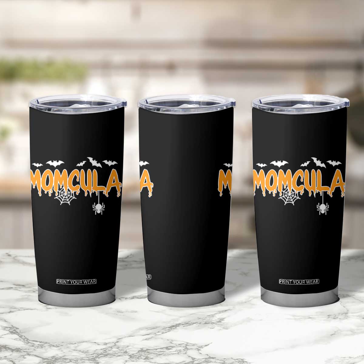 Momcula Funny Vampire Mom Tumbler Cup Spiderweb Spooky Halloween