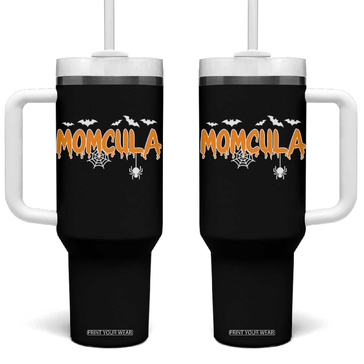 Momcula Funny Vampire Mom Tumbler With Handle Spiderweb Spooky Halloween