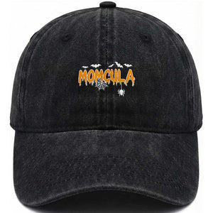 Momcula Funny Vampire Mom Washed Cotton Baseball Cap Spiderweb Spooky Halloween