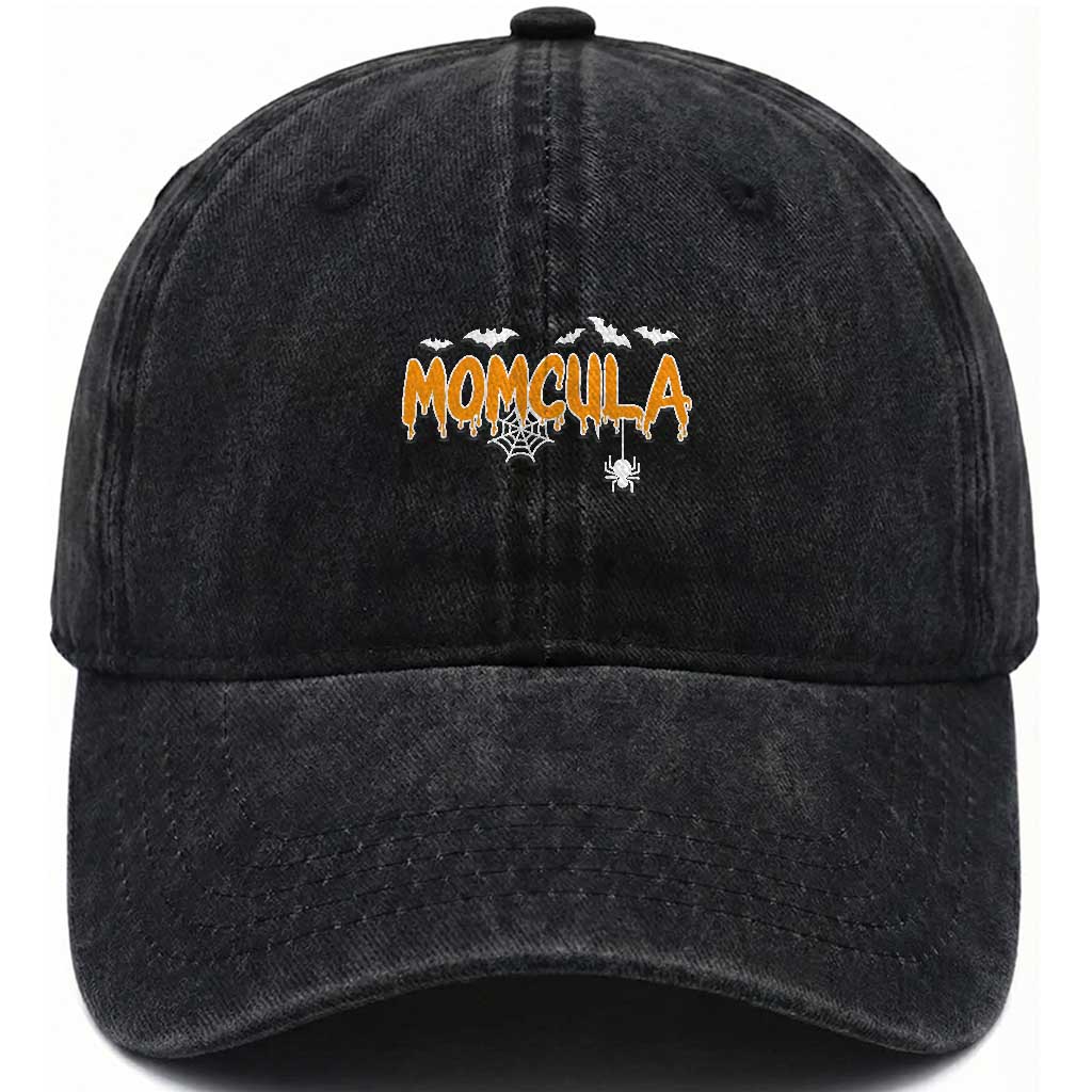 Momcula Funny Vampire Mom Washed Cotton Baseball Cap Spiderweb Spooky Halloween