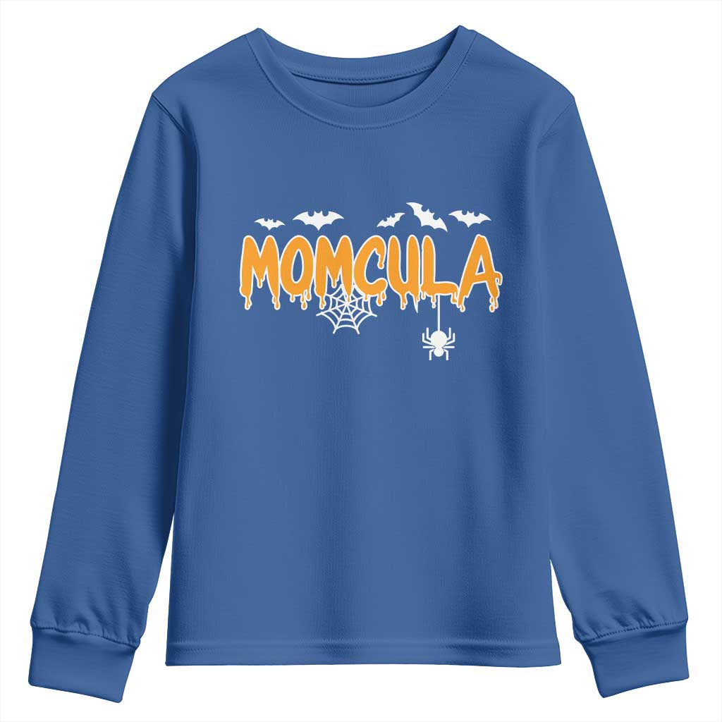 Momcula Funny Vampire Mom Youth Sweatshirt Spiderweb Spooky Halloween