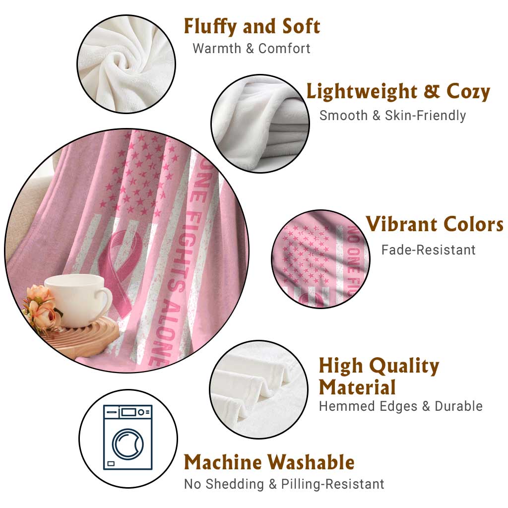 Nobody Fights Alone Pink Ribbon Flag Throw Blanket Breast Cancer Awareness Support TS02 Print Your Wear