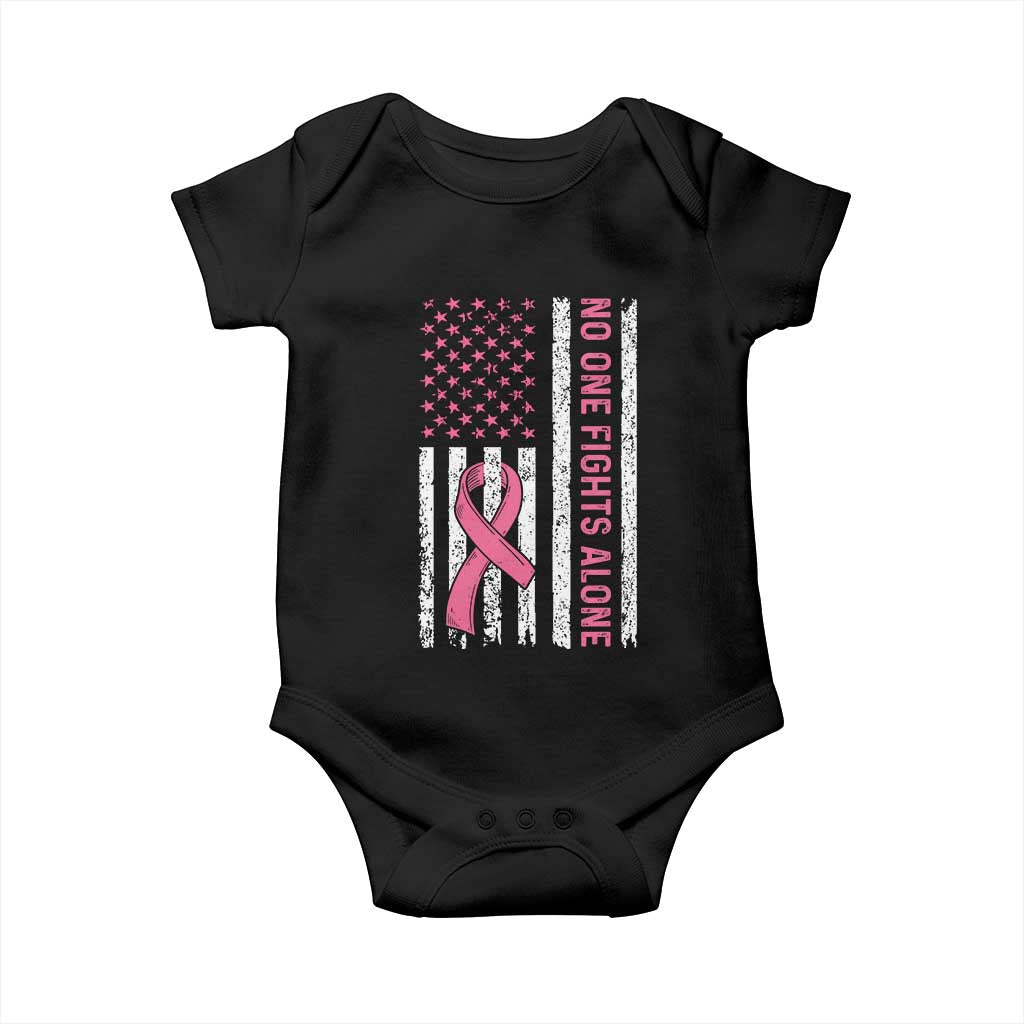 Nobody Fights Alone Pink Ribbon Flag Baby Onesie Breast Cancer Awareness Support TS02 Black Print Your Wear