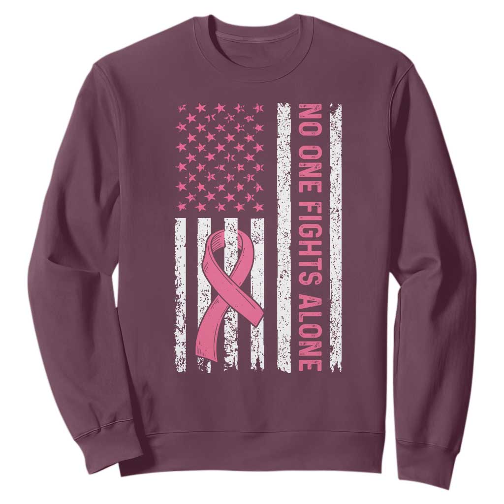 Nobody Fights Alone Pink Ribbon Flag Sweatshirt Breast Cancer Awareness Support TS02 Maroon Print Your Wear