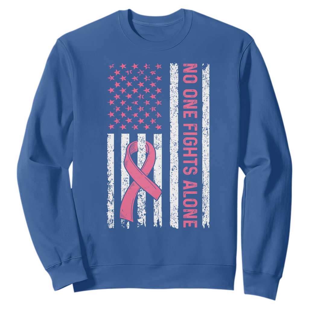 Nobody Fights Alone Pink Ribbon Flag Sweatshirt Breast Cancer Awareness Support TS02 Royal Blue Print Your Wear