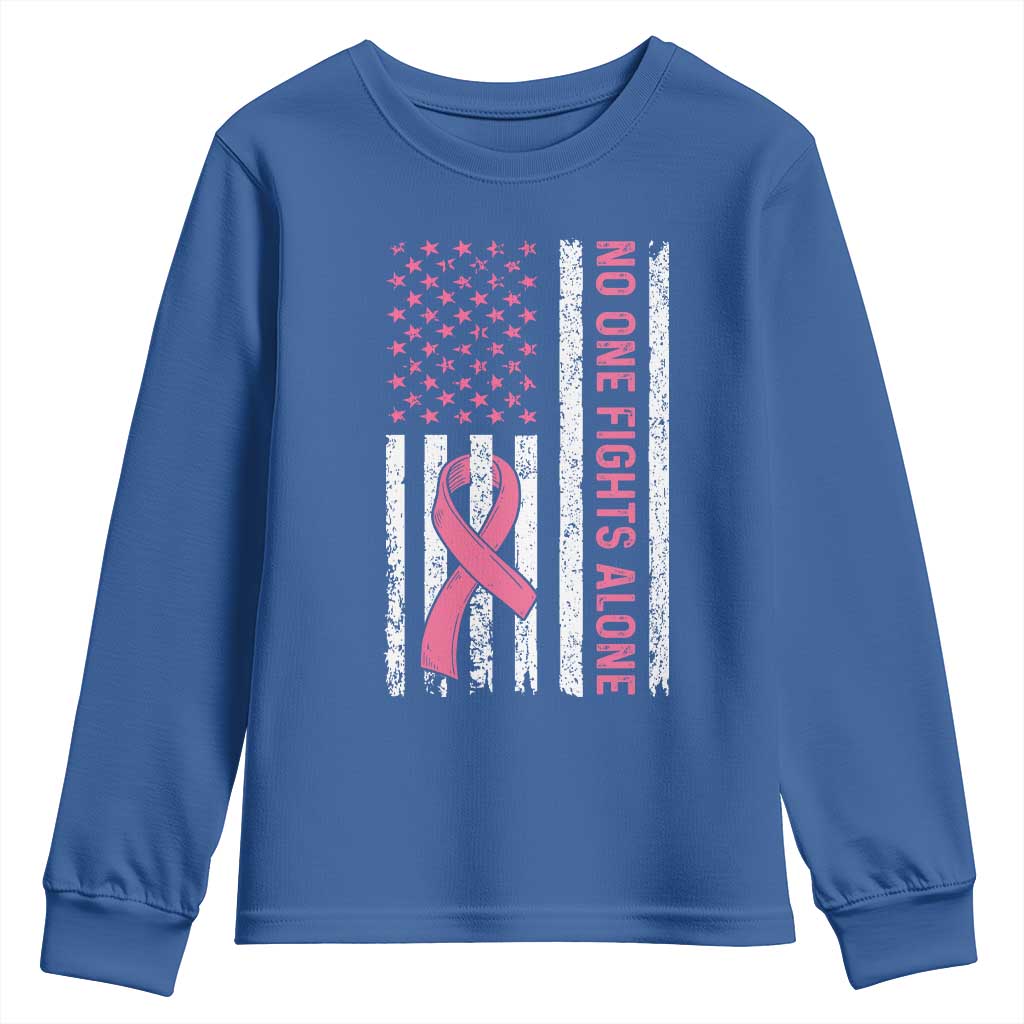 Nobody Fights Alone Pink Ribbon Flag Youth Sweatshirt Breast Cancer Awareness Support TS02 Royal Blue Print Your Wear