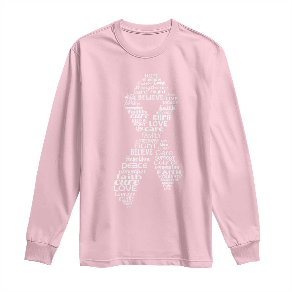 Inspirational Breast Cancer Awareness Long Sleeve Shirt Pink Ribbon Support TS02 Light Pink Print Your Wear