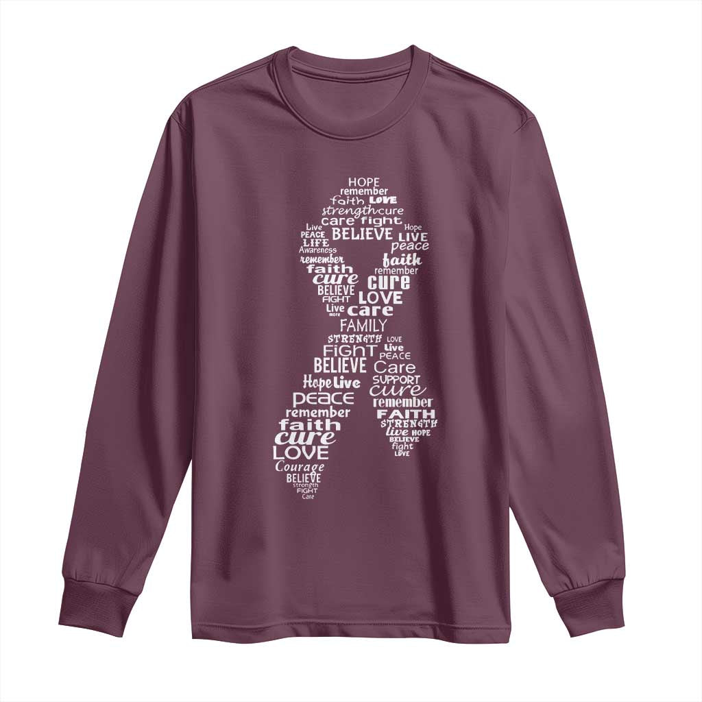 Inspirational Breast Cancer Awareness Long Sleeve Shirt Pink Ribbon Support TS02 Maroon Print Your Wear