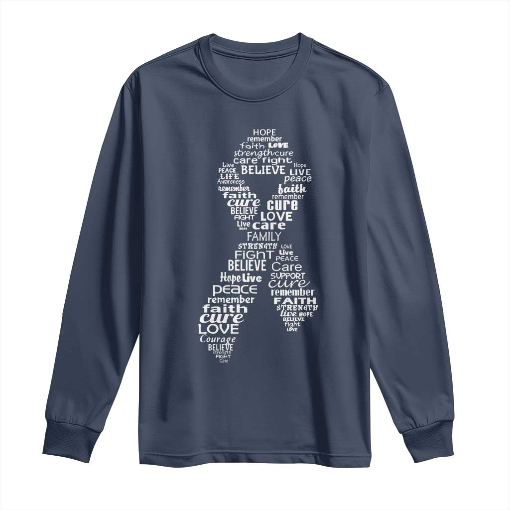 Inspirational Breast Cancer Awareness Long Sleeve Shirt Pink Ribbon Support TS02 Navy Print Your Wear