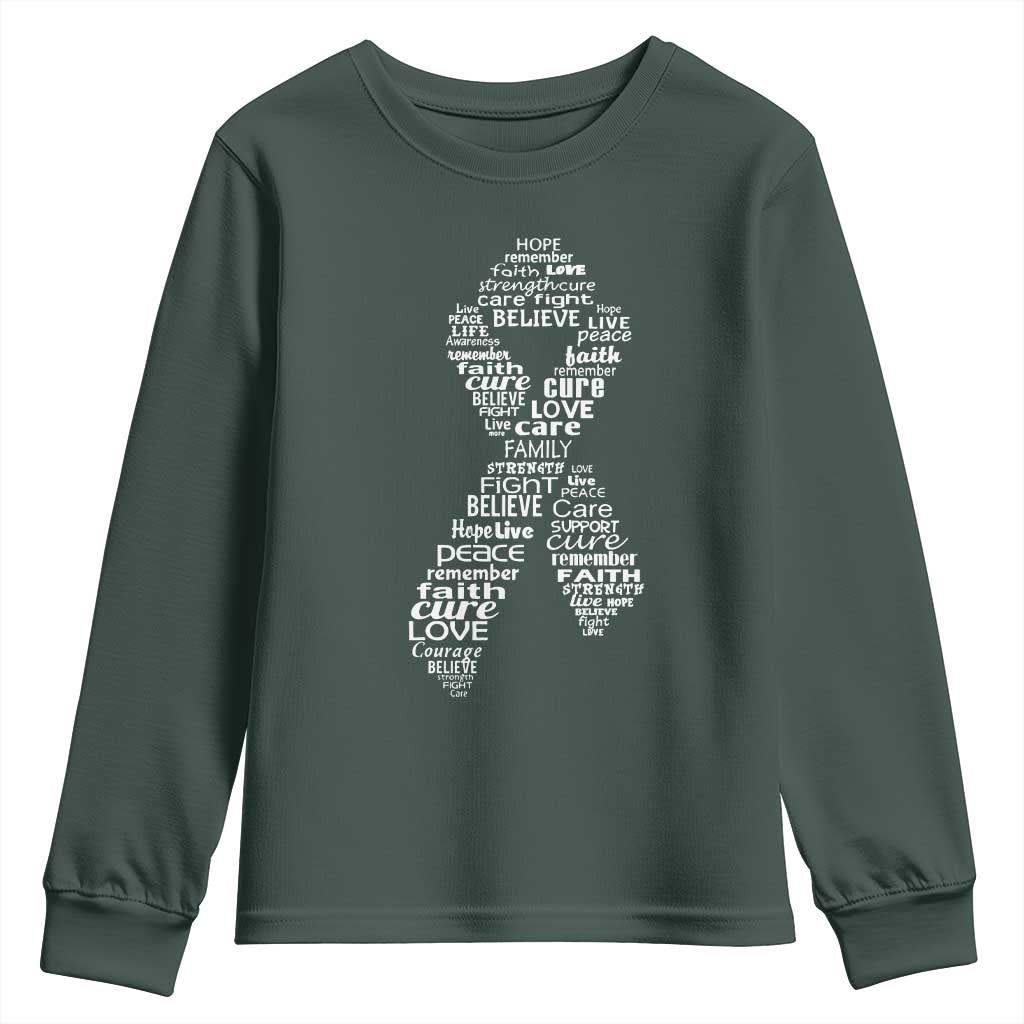 Inspirational Breast Cancer Awareness Youth Sweatshirt Pink Ribbon Support TS02 Dark Forest Green Print Your Wear