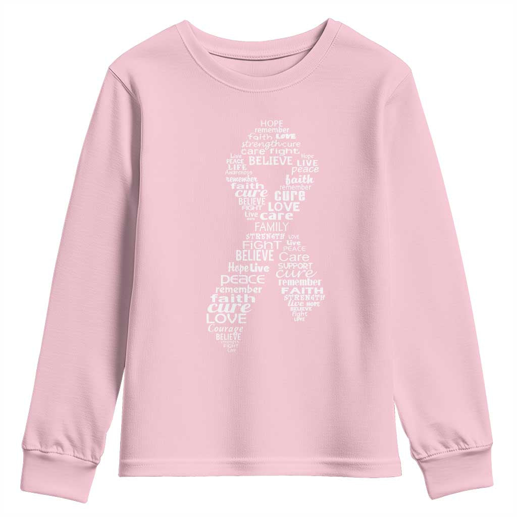 Inspirational Breast Cancer Awareness Youth Sweatshirt Pink Ribbon Support TS02 Light Pink Print Your Wear