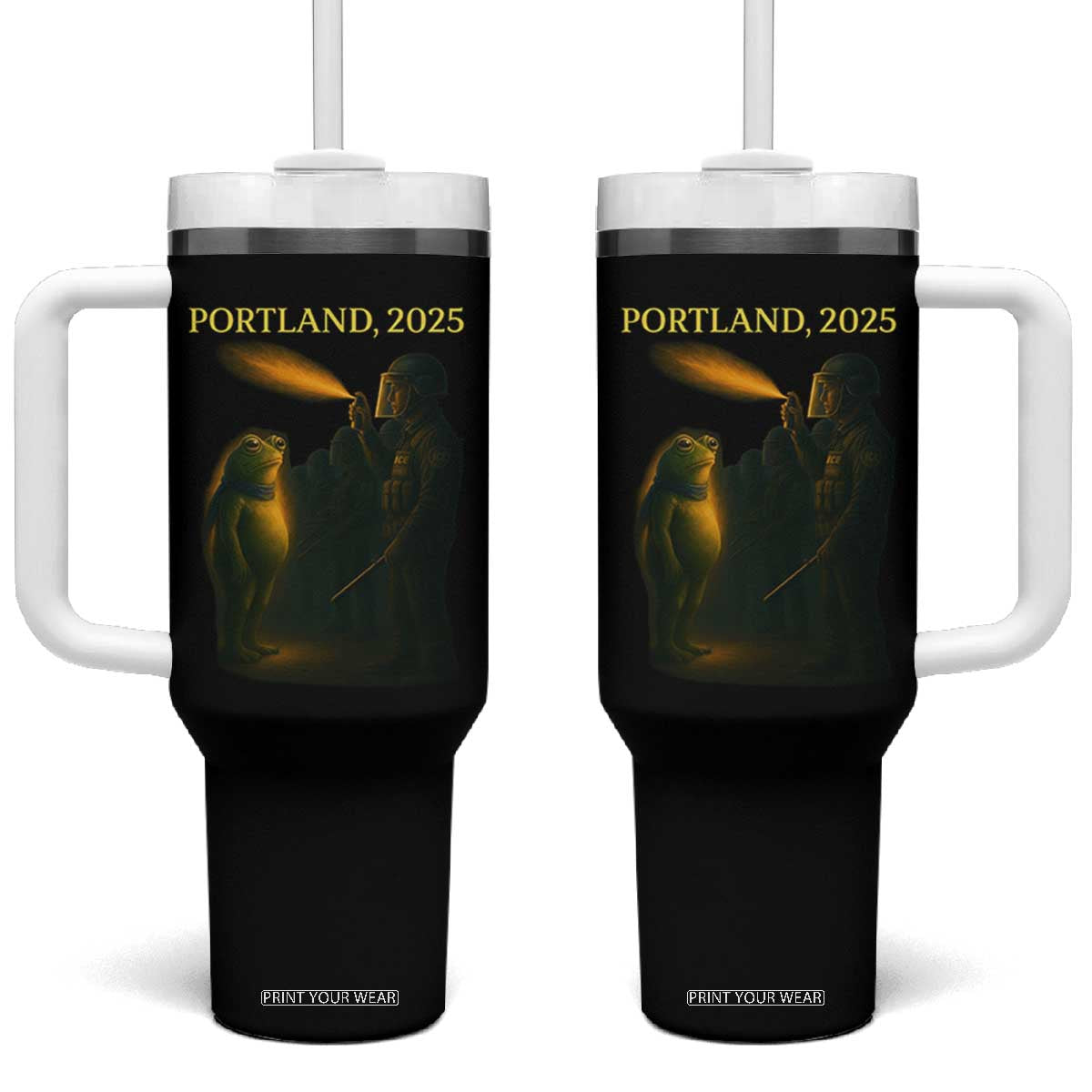 Resist Frog Political Poste Tumbler With Handle Free Portland Vintage Protest Graphic TS02 One Size: 40 oz Black Print Your Wear