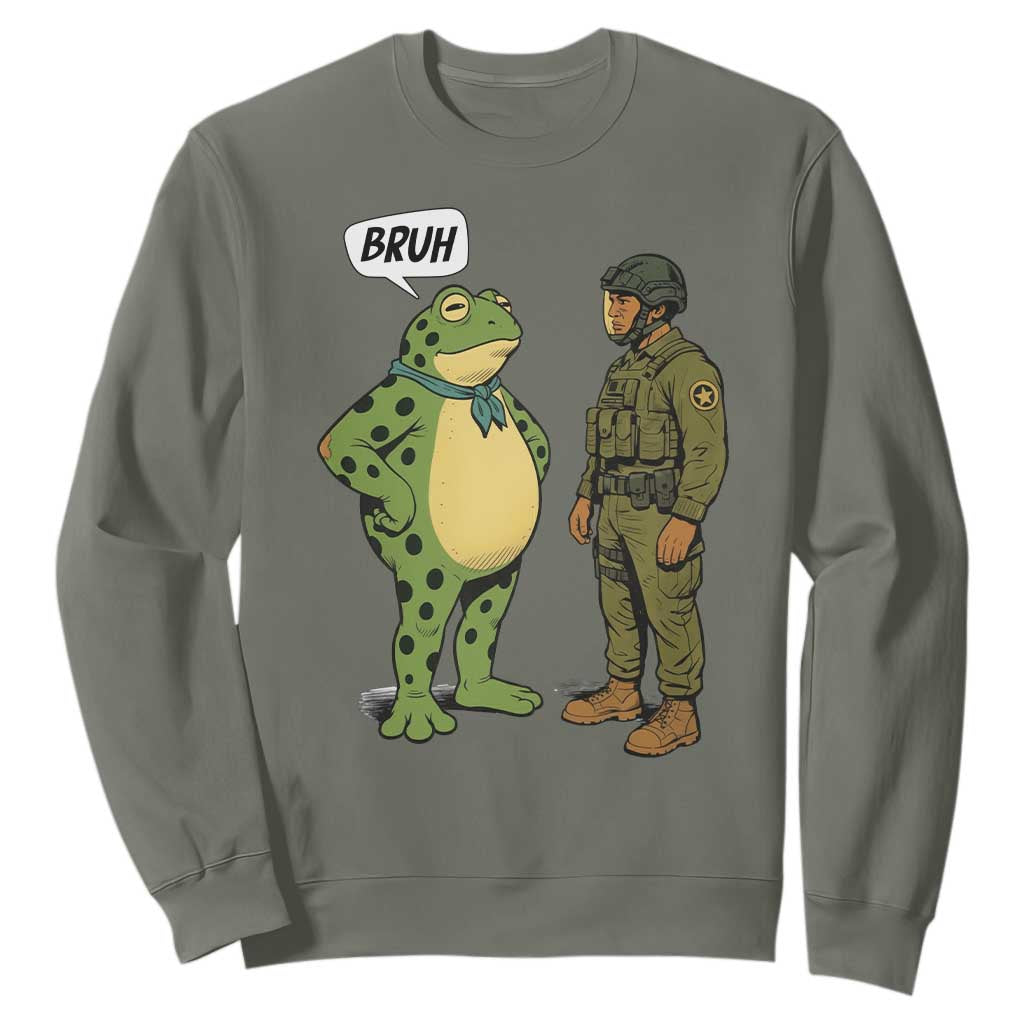 Funny Frog Bruh Resist Meme Sweatshirt Free Portland Oregon Political Satire TS02 Military Green Print Your Wear