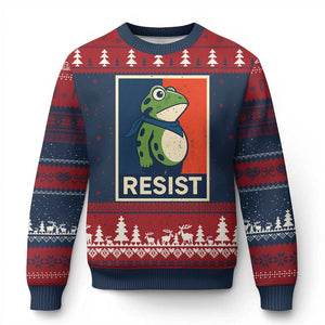 Portland 2025 Protest Ugly Christmas Sweater Frog Resist Against Pepper Spray TS02 Navy Red Print Your Wear
