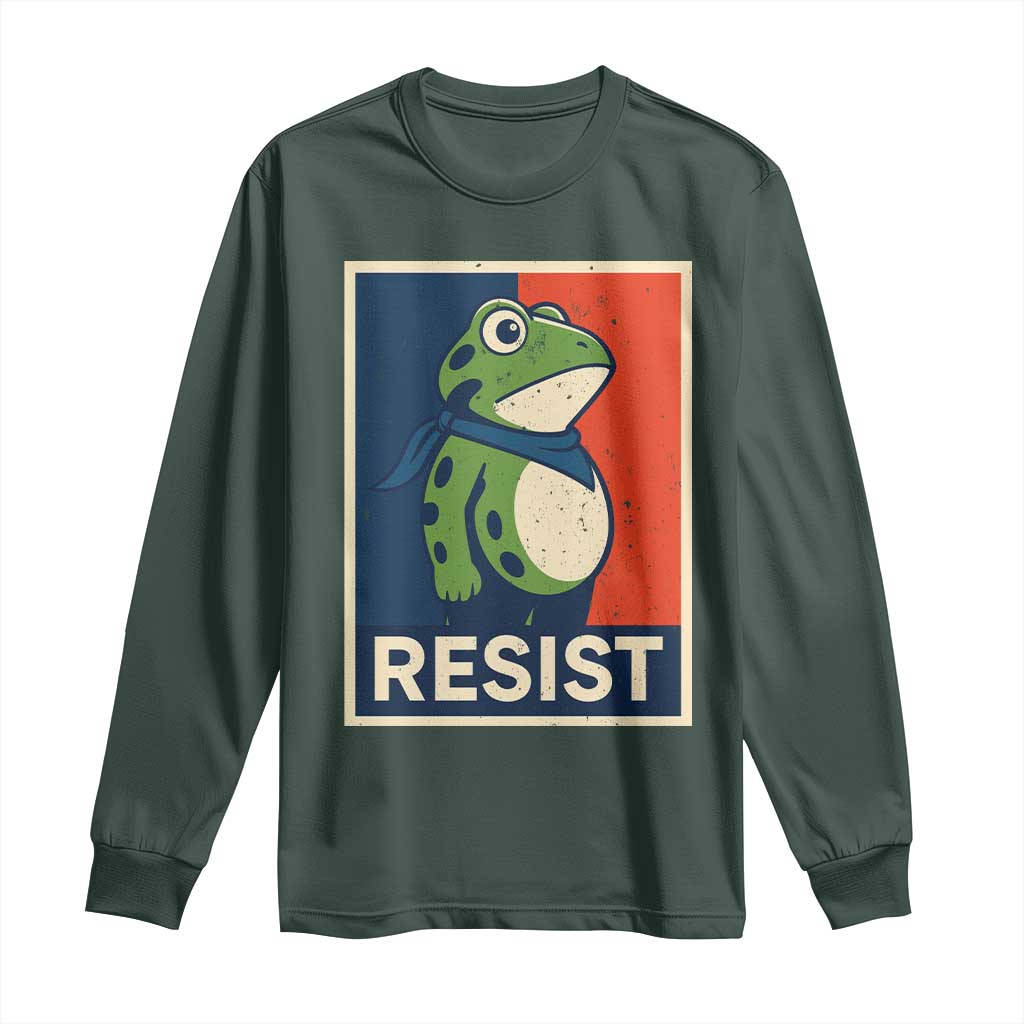 Portland 2025 Protest Long Sleeve Shirt Frog Resist Against Pepper Spray TS02 Dark Forest Green Print Your Wear